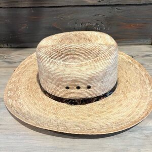 Men’s Palm Braided Gambler Natural Straw Hat Brown Band